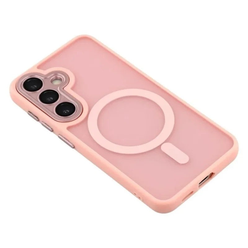 For Samsung Galaxy S25 FE Back Cover Magnetic Case PC TPU Phone Case - Pink