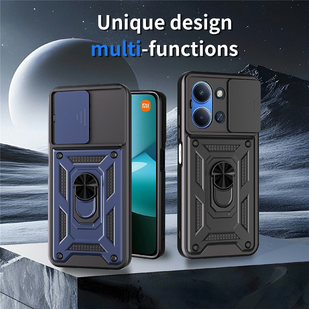 For Xiaomi Redmi 15C 5G (EU) (173mm) / 15C 4G (EU) (173mm) Case with Slide Camera Lid PC + TPU Kickstand Phone Cover - Black