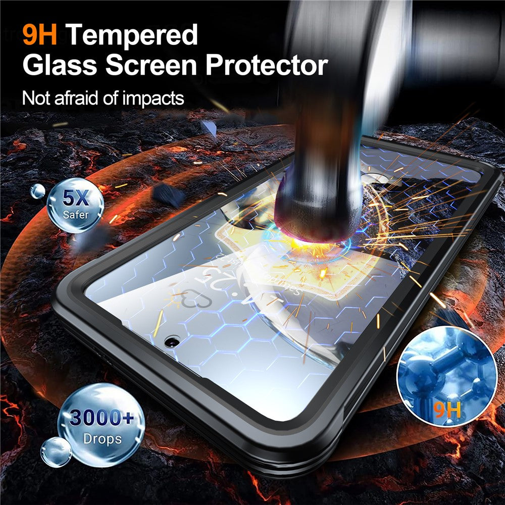 For Samsung Galaxy S25 FE Magnetic Case PC + TPU Phone Cover with Tempered Glass Screen Film - Black