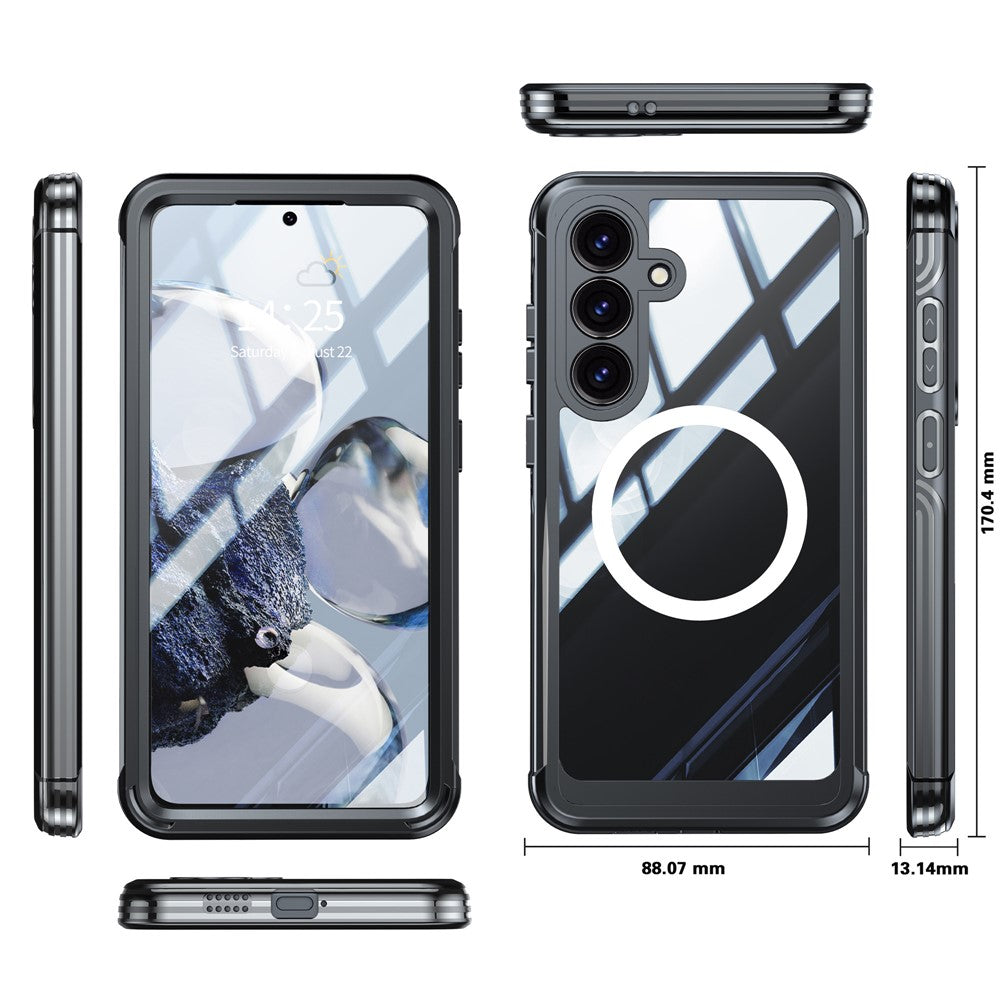 For Samsung Galaxy S25 FE Magnetic Case PC + TPU Phone Cover with Tempered Glass Screen Film - Black