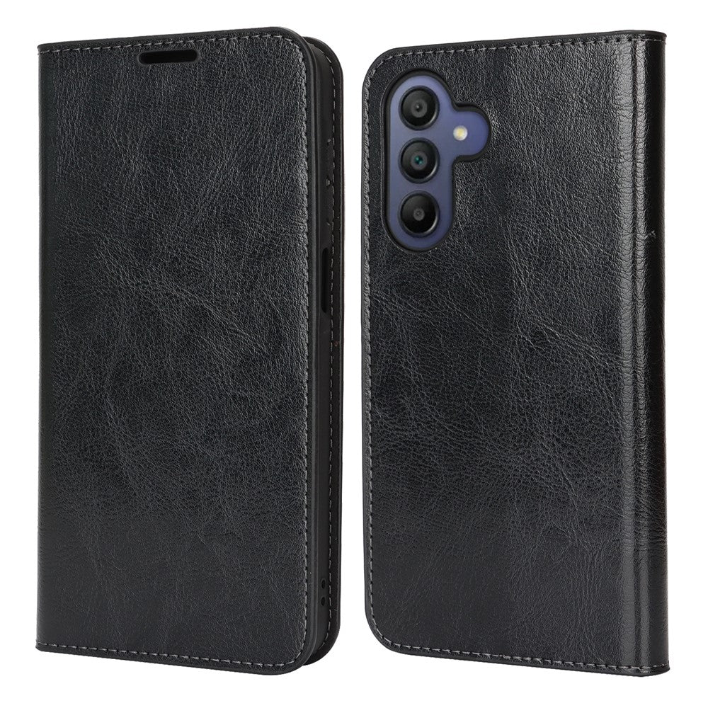 For Samsung Galaxy A17 5G / A17 4G Case Crazy Horse Texture Split Leather Wallet Phone Cover - Black
