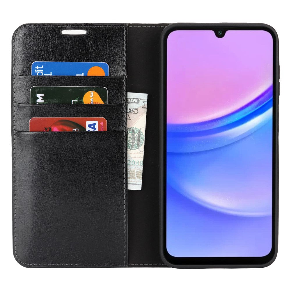 For Samsung Galaxy A17 5G / A17 4G Case Crazy Horse Texture Split Leather Wallet Phone Cover - Black