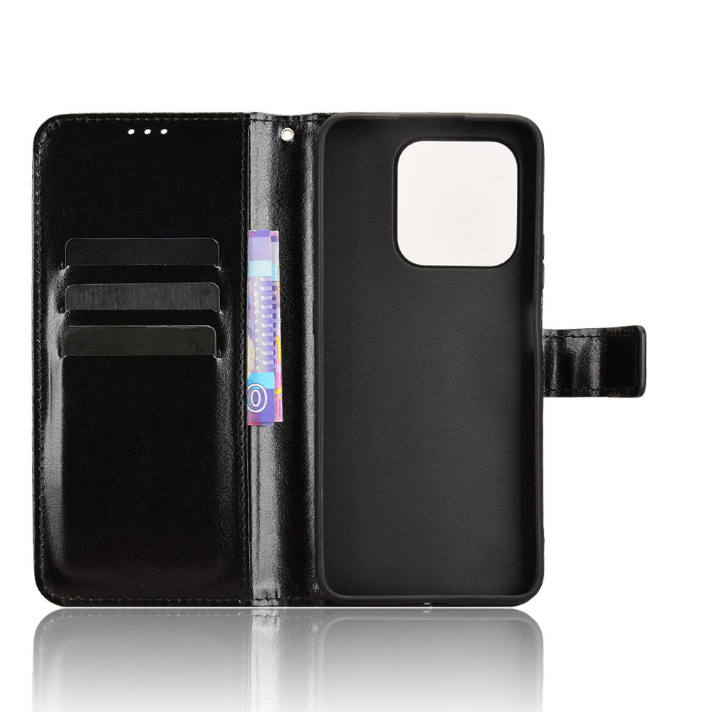 For Honor 400 Smart 5G / 4G / X7d 4G PU Leather Case with Strap Crazy Horse Texture Phone Wallet Cover - Black