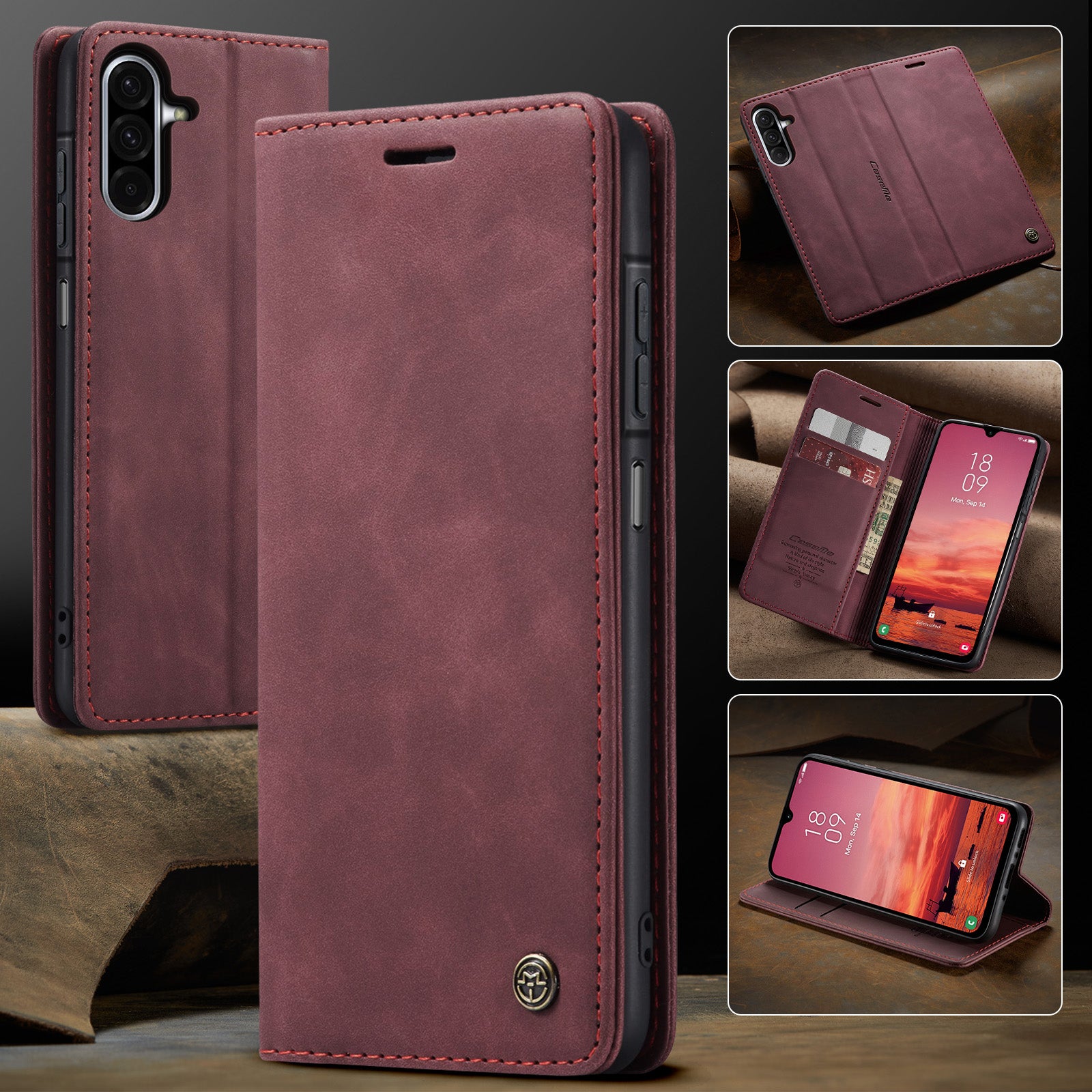 For Samsung Galaxy A17 5G / A17 4G Wallet Case PU Leather Phone Cover Stand - Red