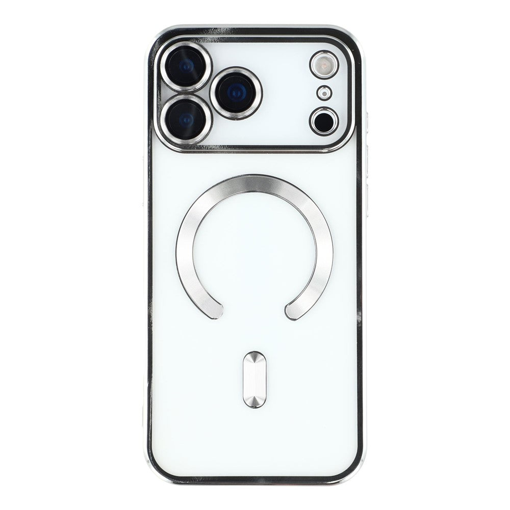 For iPhone 17 Pro Magnetic Case CD Veins Glass Lens Guard TPU Phone Back Cover - Silver