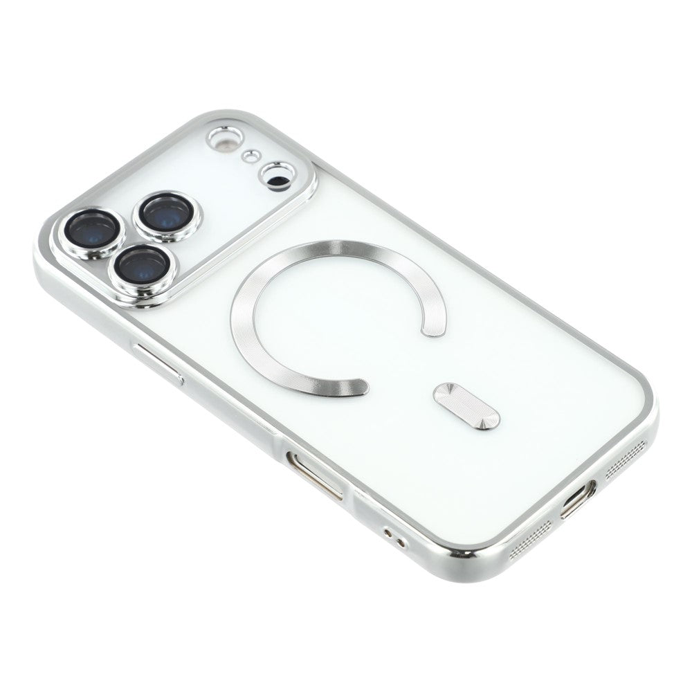 For iPhone 17 Pro Magnetic Case CD Veins Glass Lens Guard TPU Phone Back Cover - Silver