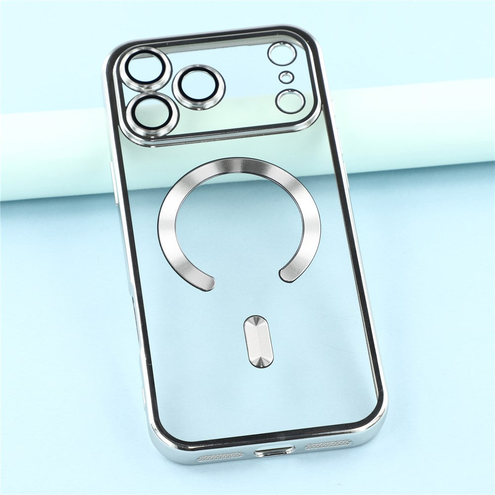 For iPhone 17 Pro Magnetic Case CD Veins Glass Lens Guard TPU Phone Back Cover - Silver