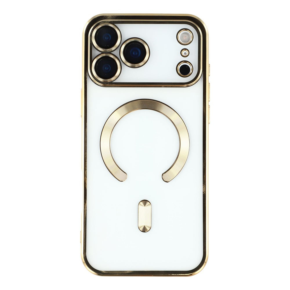 For iPhone 17 Pro Magnetic Case CD Veins Glass Lens Guard TPU Phone Back Cover - Gold