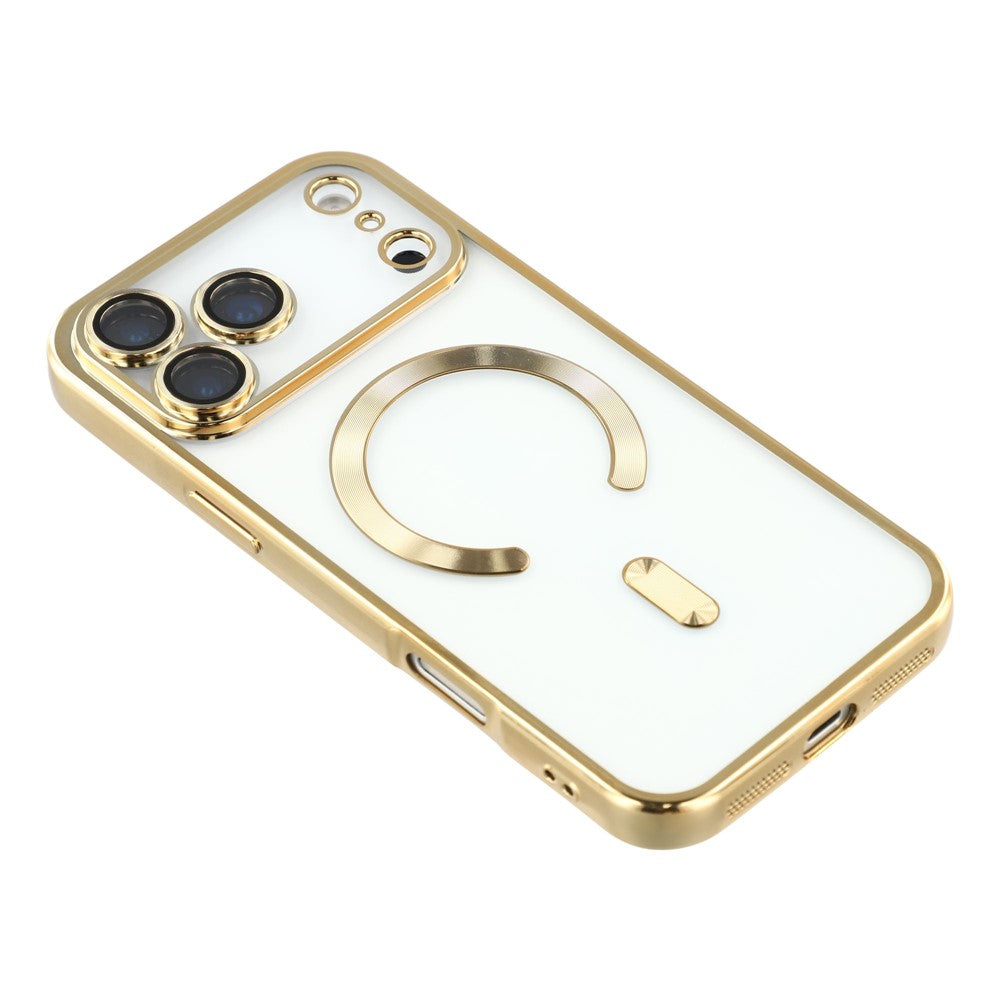 For iPhone 17 Pro Magnetic Case CD Veins Glass Lens Guard TPU Phone Back Cover - Gold