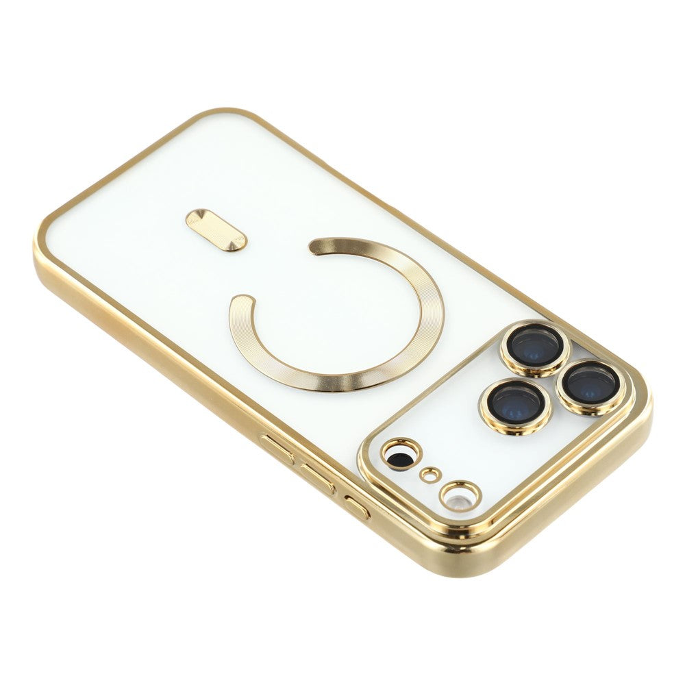 For iPhone 17 Pro Magnetic Case CD Veins Glass Lens Guard TPU Phone Back Cover - Gold