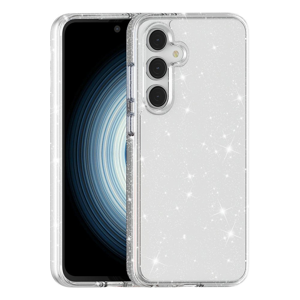For Samsung Galaxy S25 FE Case Sparkly Powder Glitter Shiny Soft TPU + Hard PC Back Cover - White