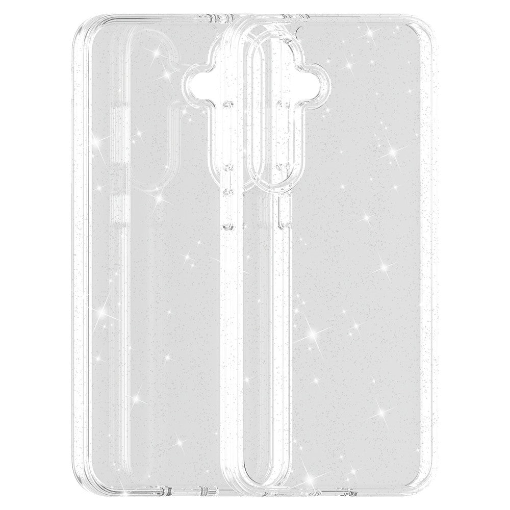 For Samsung Galaxy S25 FE Case Sparkly Powder Glitter Shiny Soft TPU + Hard PC Back Cover - White