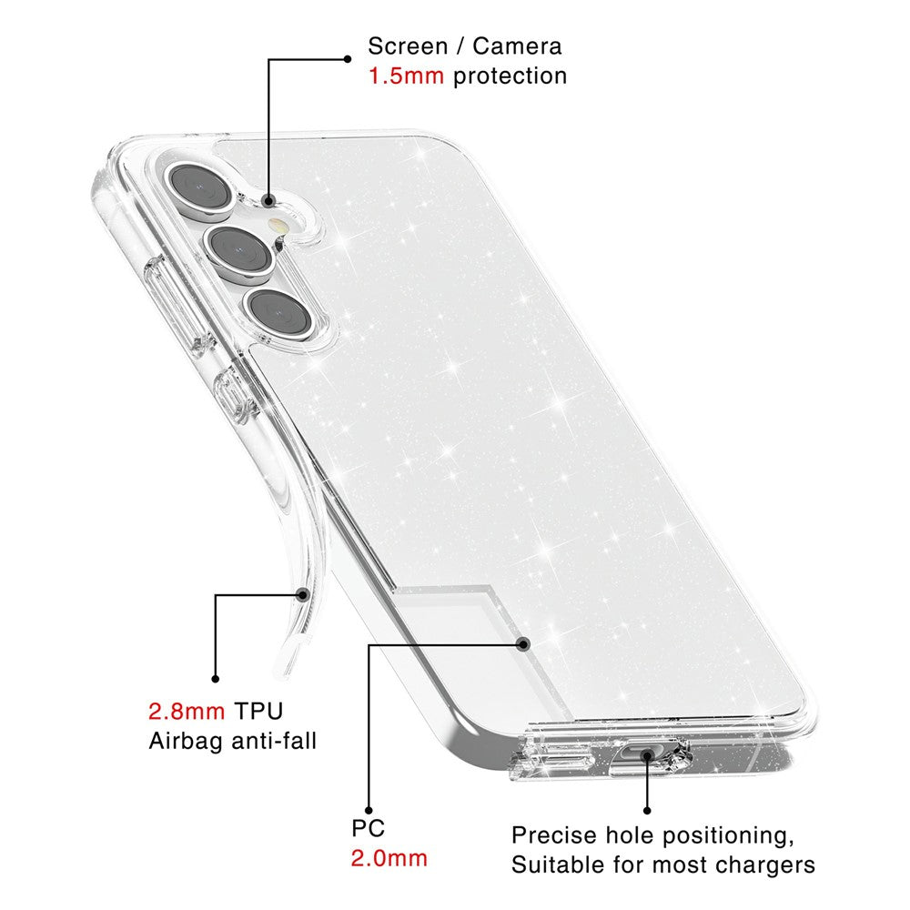 For Samsung Galaxy S25 FE Case Sparkly Powder Glitter Shiny Soft TPU + Hard PC Back Cover - White