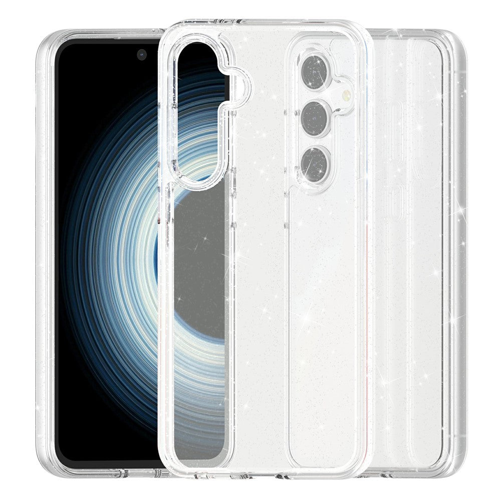 For Samsung Galaxy S25 FE Case Sparkly Powder Glitter Shiny Soft TPU + Hard PC Back Cover - White