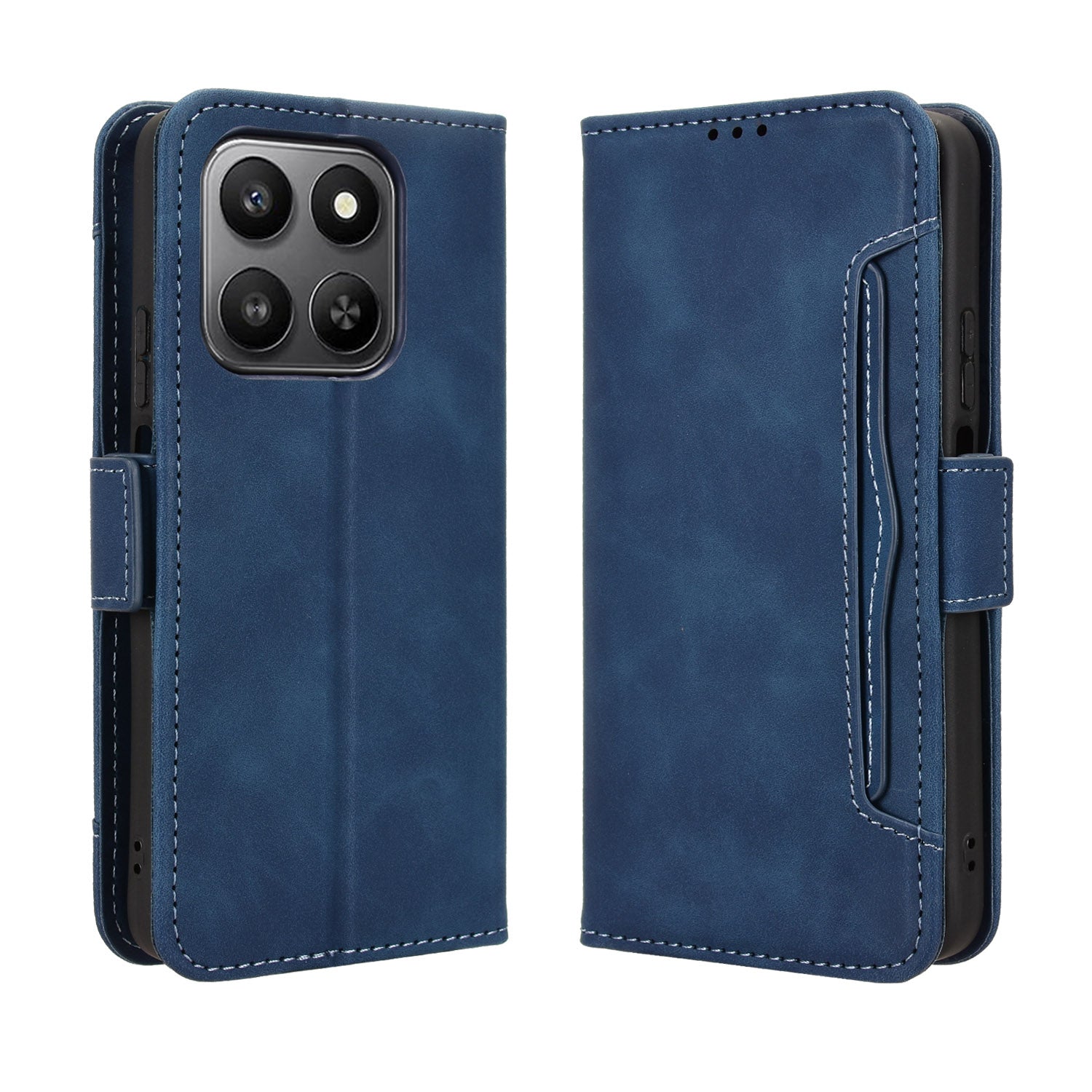 For Honor 400 Smart 5G / 4G / X7d 4G Leather Case Phone Wallet Cover with Multiple Card Slots - Blue