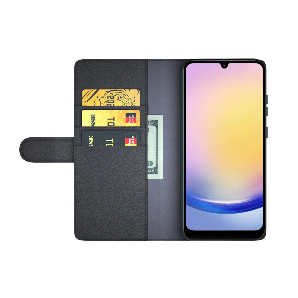 For Samsung Galaxy S25 FE Case  Split Leather Phone Cover with Wallet Stand - Black