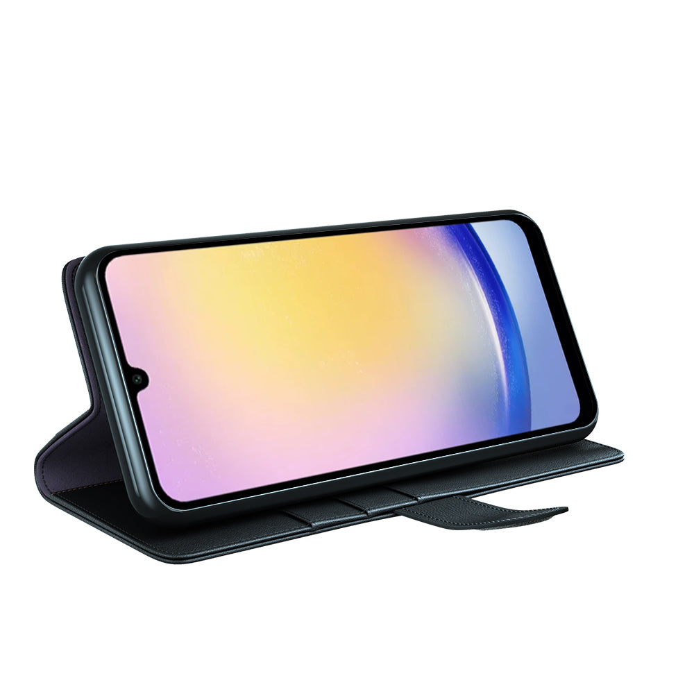 For Samsung Galaxy S25 FE Case  Split Leather Phone Cover with Wallet Stand - Black