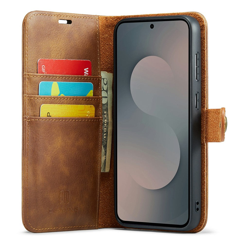 for Samsung Galaxy S25 FE Case Detachable Split Leather Phone Cover - Brown