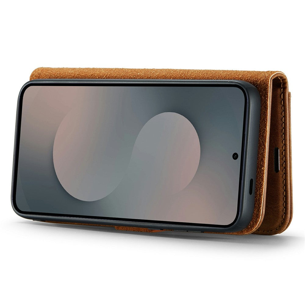 for Samsung Galaxy S25 FE Case Detachable Split Leather Phone Cover - Brown