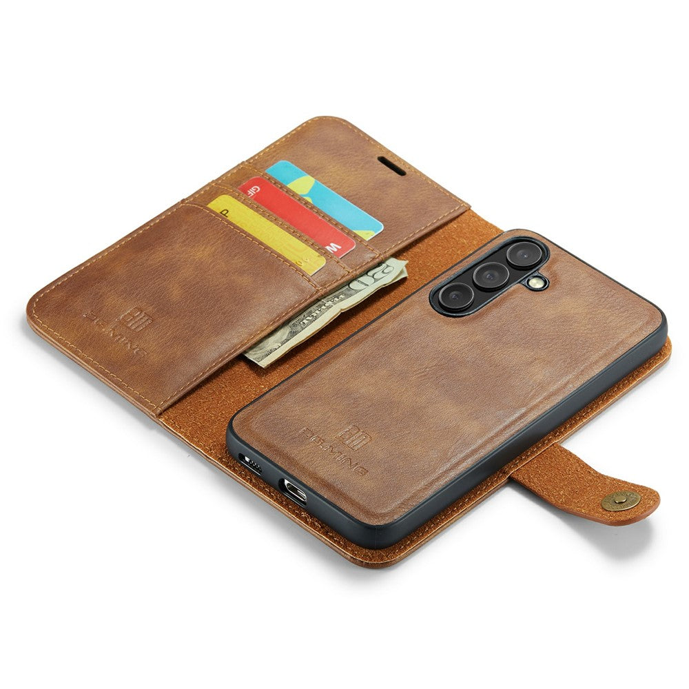 for Samsung Galaxy S25 FE Case Detachable Split Leather Phone Cover - Brown