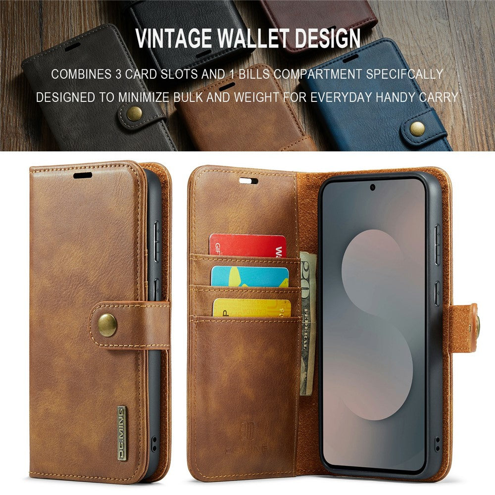 for Samsung Galaxy S25 FE Case Detachable Split Leather Phone Cover - Brown