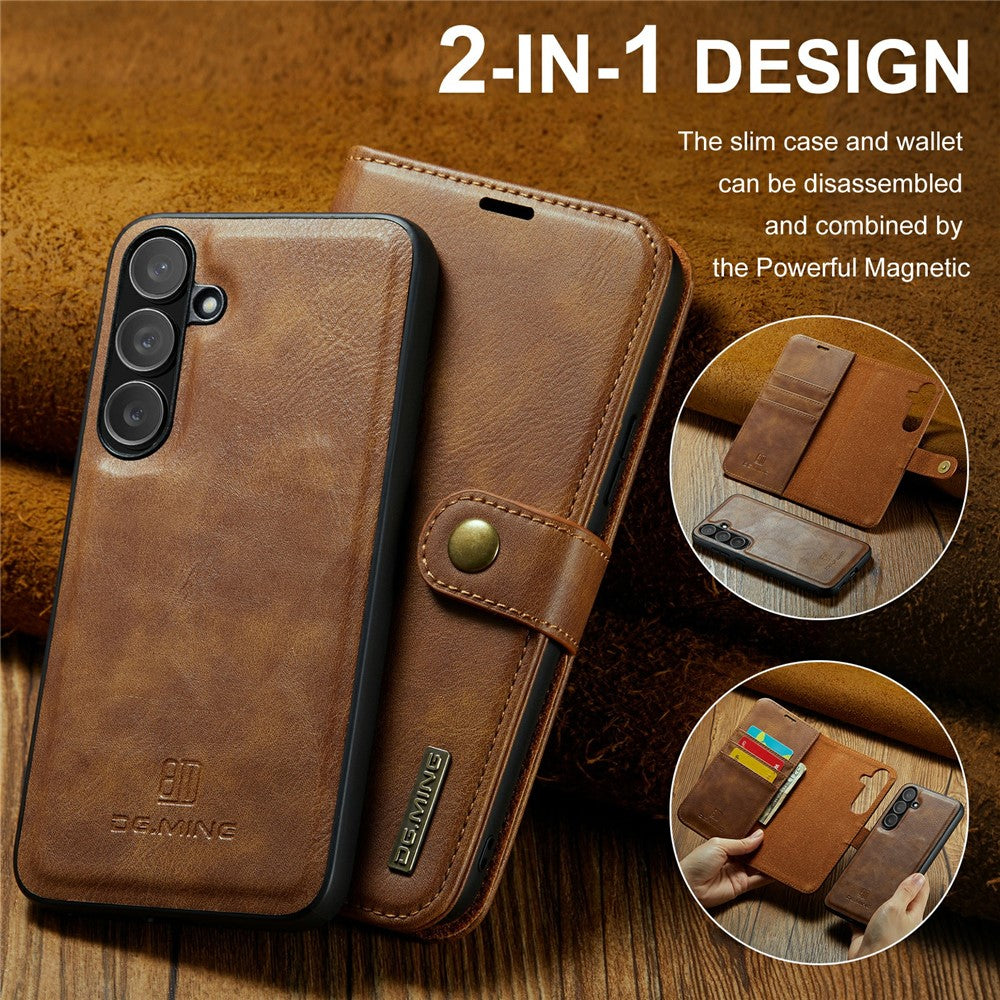 for Samsung Galaxy S25 FE Case Detachable Split Leather Phone Cover - Brown