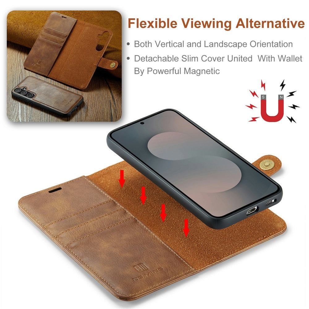 for Samsung Galaxy S25 FE Case Detachable Split Leather Phone Cover - Brown