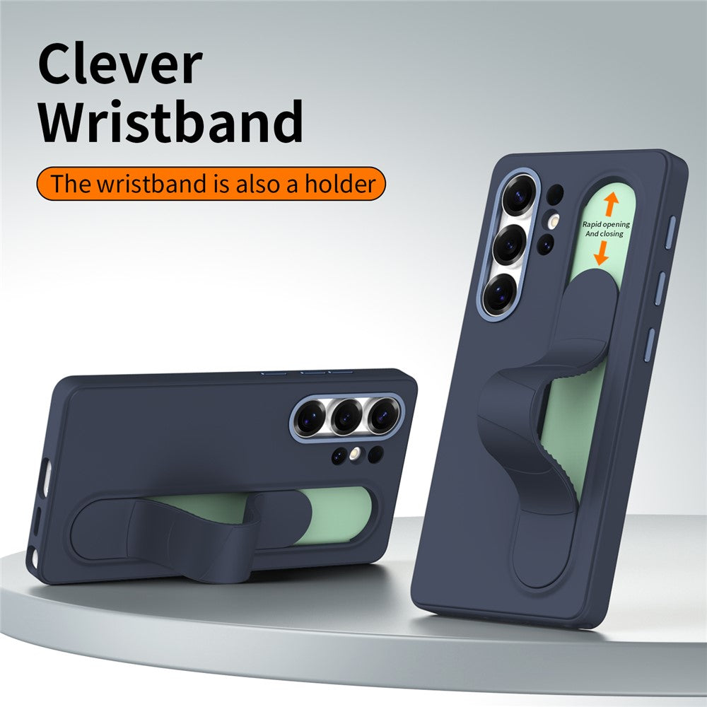 For Samsung Galaxy S24 Ultra Case Customizable Smart Key Control Wristband Kickstand PC + Silicone Phone Cover - Sapphire