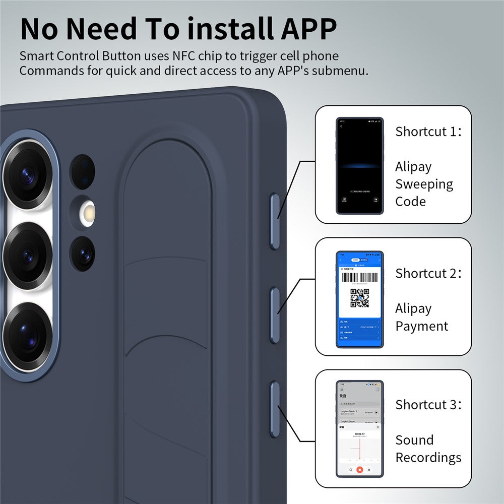 For Samsung Galaxy S24 Ultra Case Customizable Smart Key Control Wristband Kickstand PC + Silicone Phone Cover - Sapphire