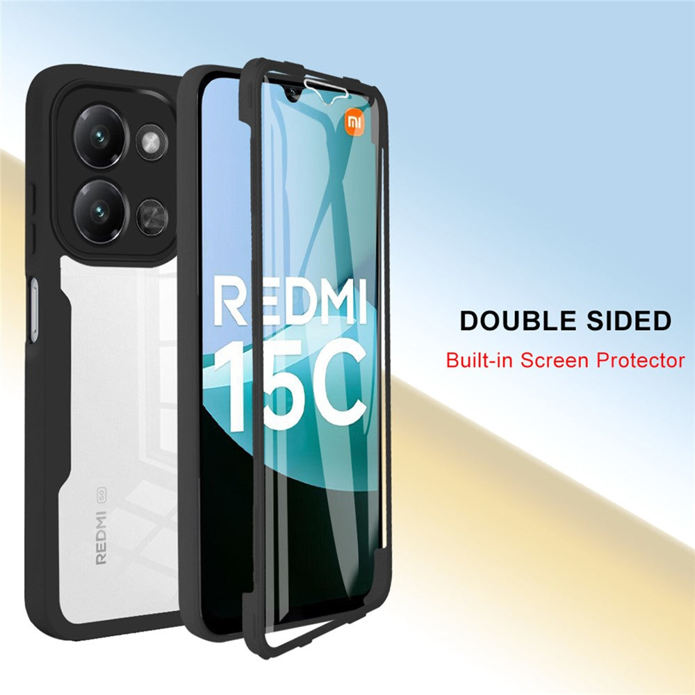 Phone Case For Xiaomi Redmi 15C 4G (EU) (173mm) / 15C 5G (EU) (173mm) / Poco C85 4G (173mm) Acrylic + TPU Clear Cover with PET Screen Film - Black