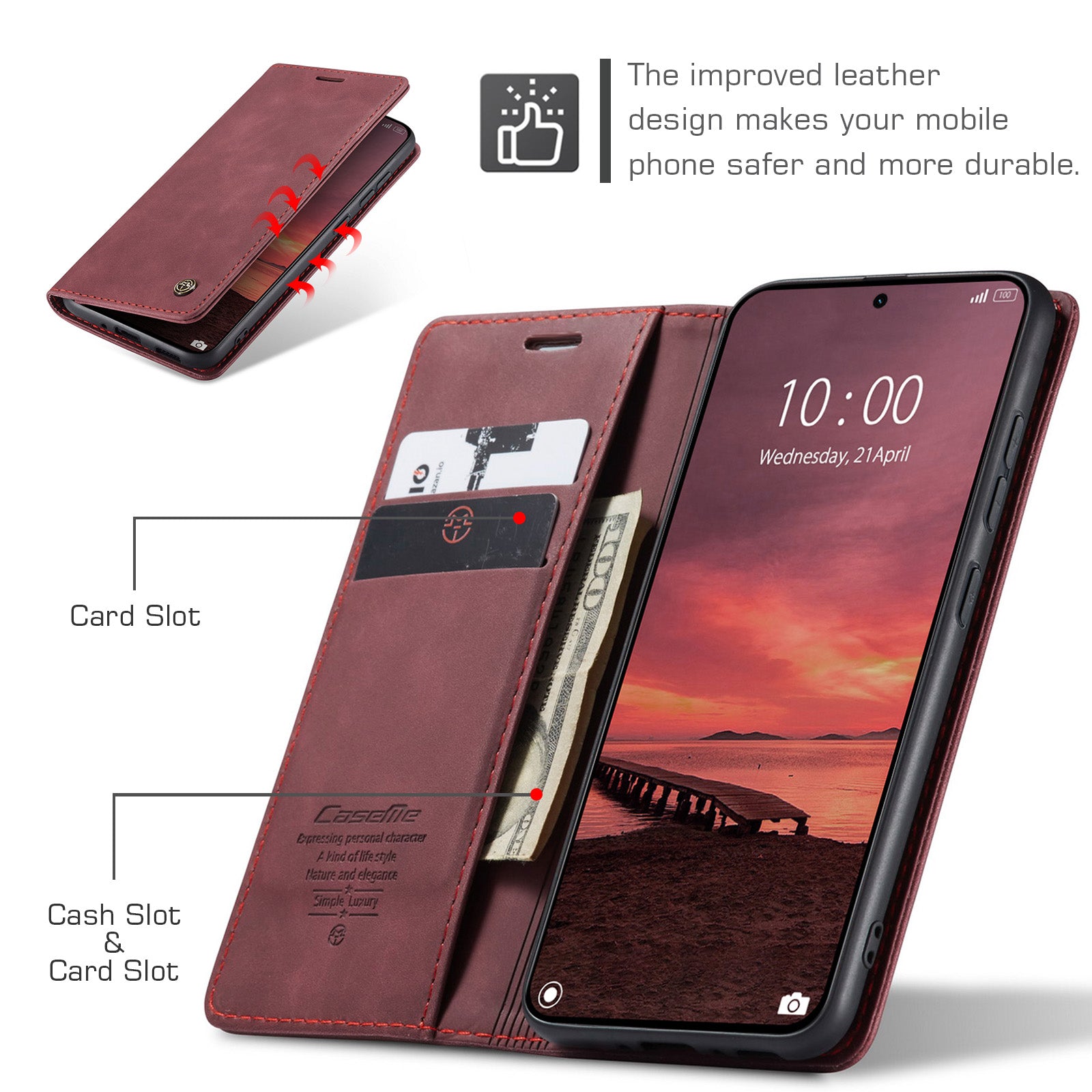 For Xiaomi 15T Pro Wallet Case PU Leather Phone Cover Stand - Red