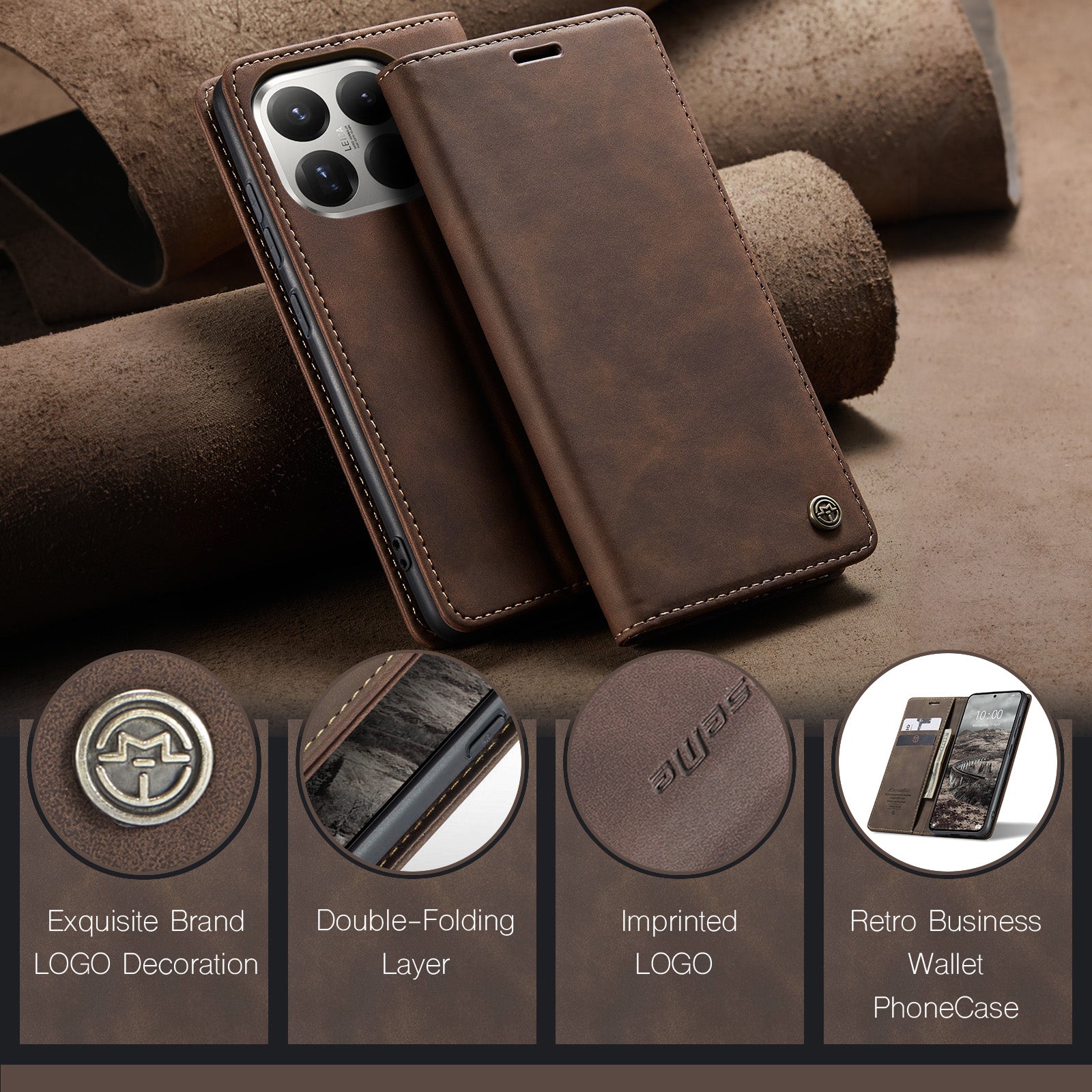 For Xiaomi 15T Pro Wallet Case PU Leather Phone Cover Stand - Coffee