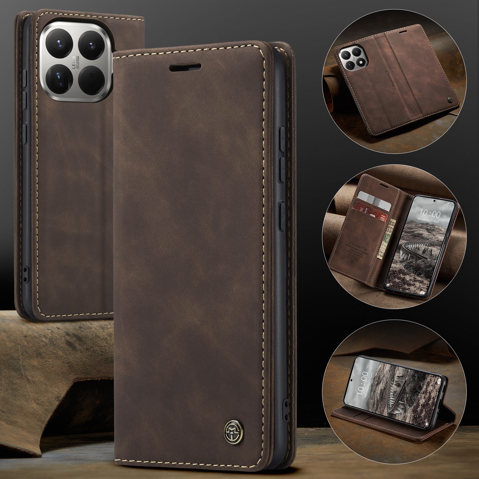 For Xiaomi 15T Pro Wallet Case PU Leather Phone Cover Stand - Coffee