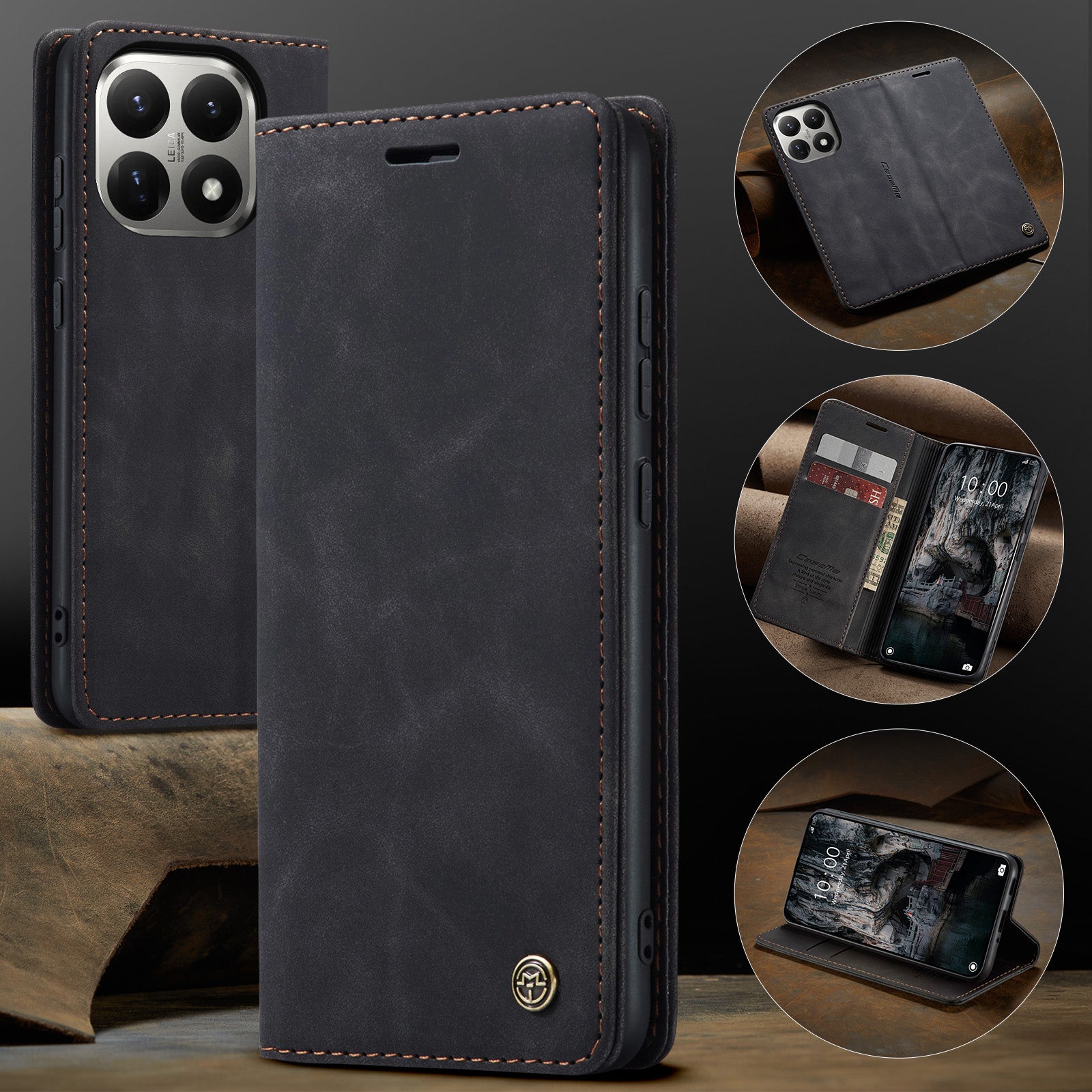 For Xiaomi 15T Wallet Case PU Leather Phone Cover Stand - Black