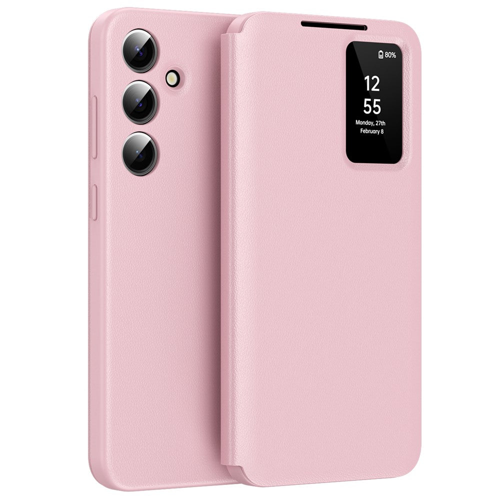 For Samsung Galaxy S25 FE Case with Card Holder Smart View Window Leather Phone Cover - Pink