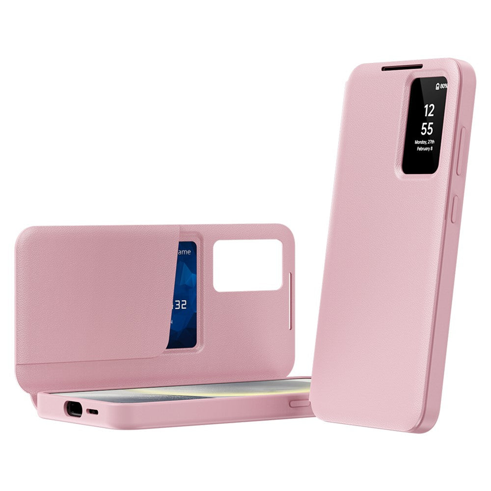 For Samsung Galaxy S25 FE Case with Card Holder Smart View Window Leather Phone Cover - Pink