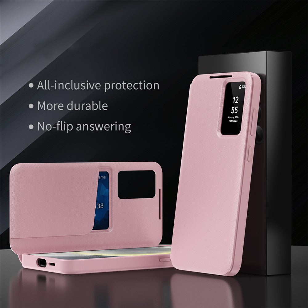 For Samsung Galaxy S25 FE Case with Card Holder Smart View Window Leather Phone Cover - Pink
