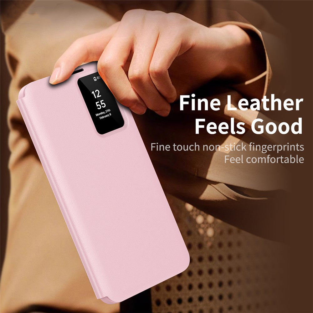For Samsung Galaxy S25 FE Case with Card Holder Smart View Window Leather Phone Cover - Pink