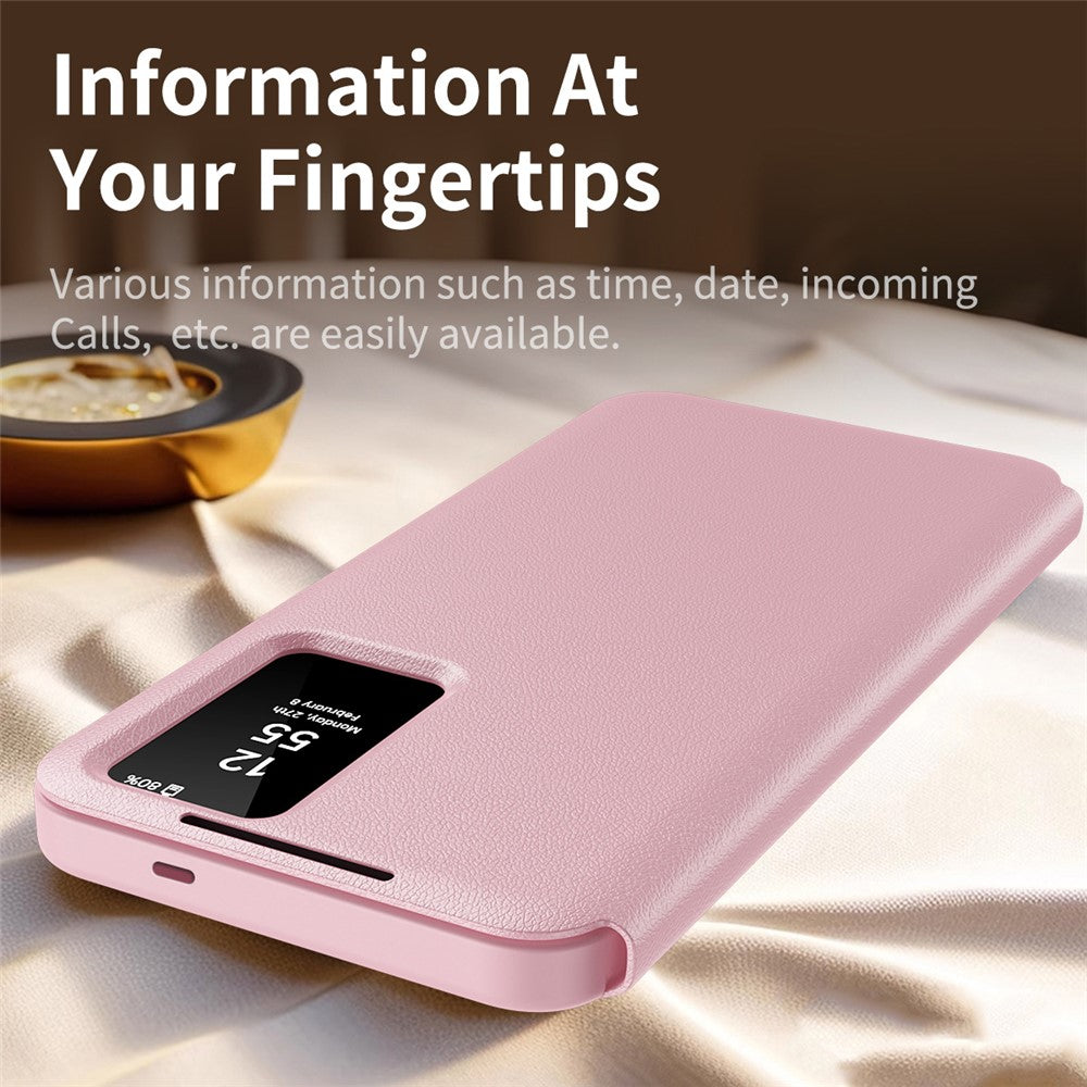 For Samsung Galaxy S25 FE Case with Card Holder Smart View Window Leather Phone Cover - Pink
