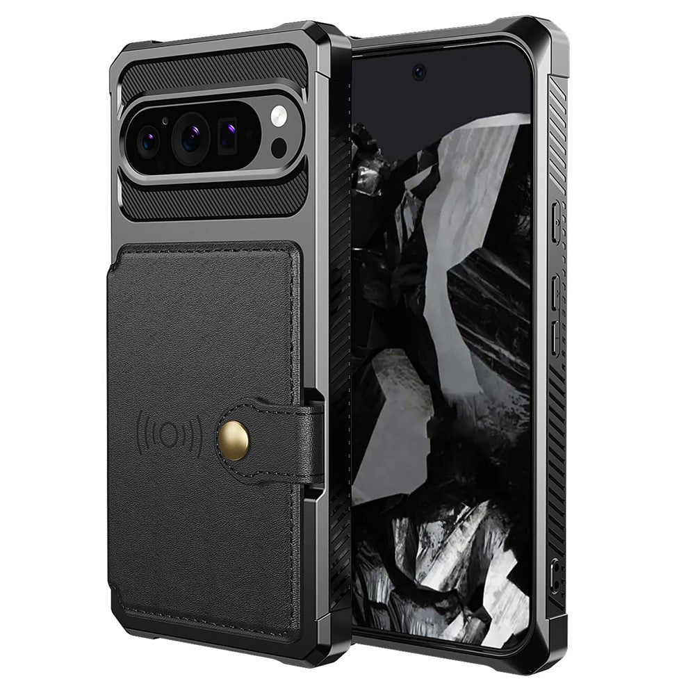 For Google Pixel 10 / Pixel 10 Pro Case with Card Holder PU Leather + TPU Phone Back Cover - Black