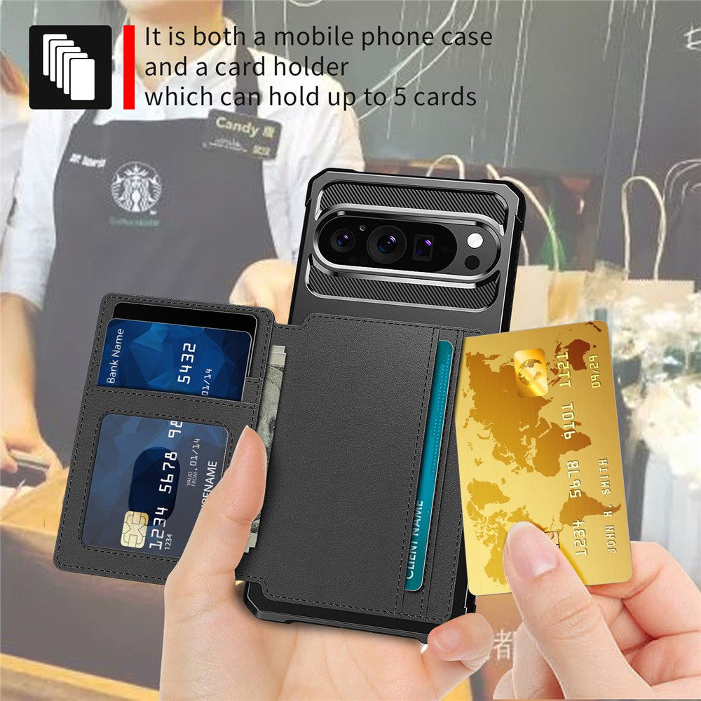 For Google Pixel 10 / Pixel 10 Pro Case with Card Holder PU Leather + TPU Phone Back Cover - Black