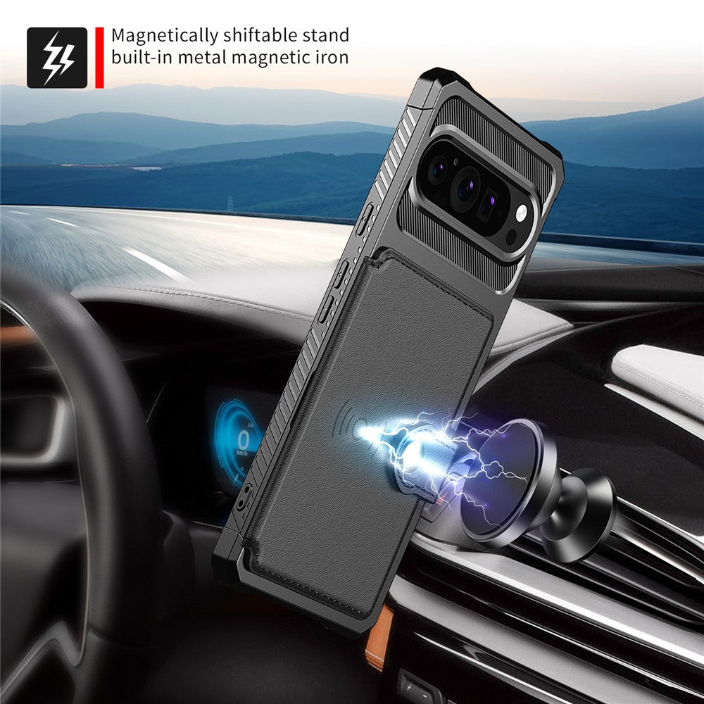 For Google Pixel 10 / Pixel 10 Pro Case with Card Holder PU Leather + TPU Phone Back Cover - Black