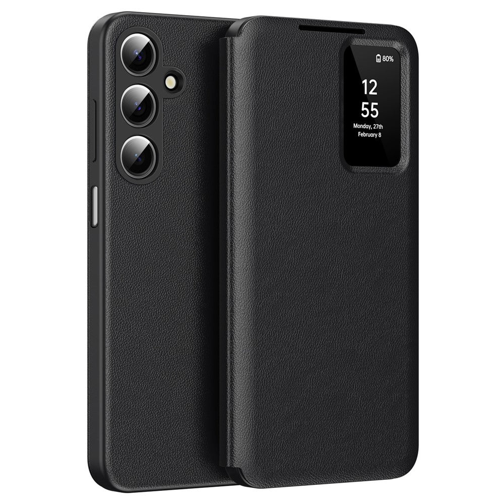 For Samsung Galaxy A17 4G / 5G Case with Card Holder Smart View Window Leather Phone Cover - Black