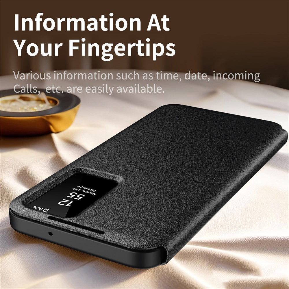 For Samsung Galaxy A17 4G / 5G Case with Card Holder Smart View Window Leather Phone Cover - Black