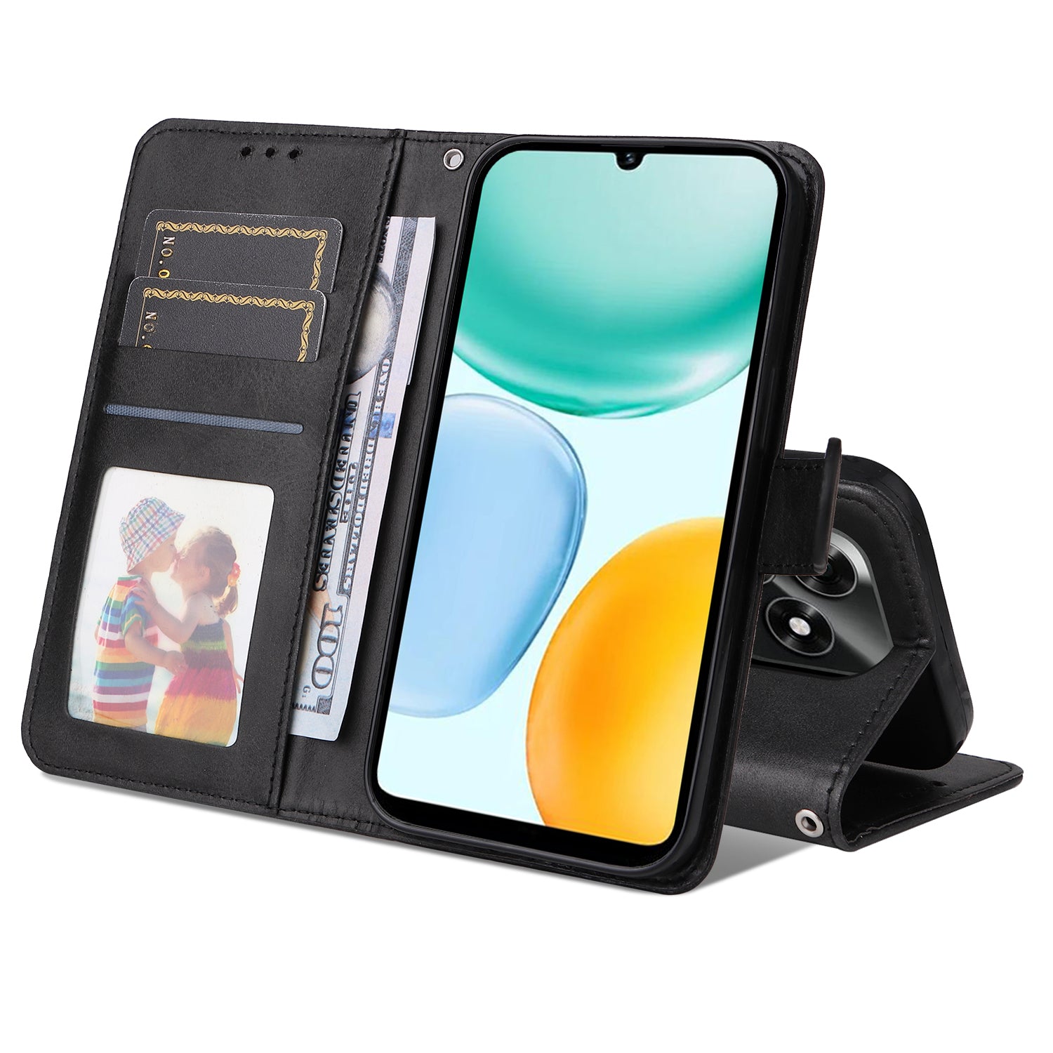 For Honor X5c Plus 4G Case Wallet PU Leather Folio Flip Phone Cover - Black