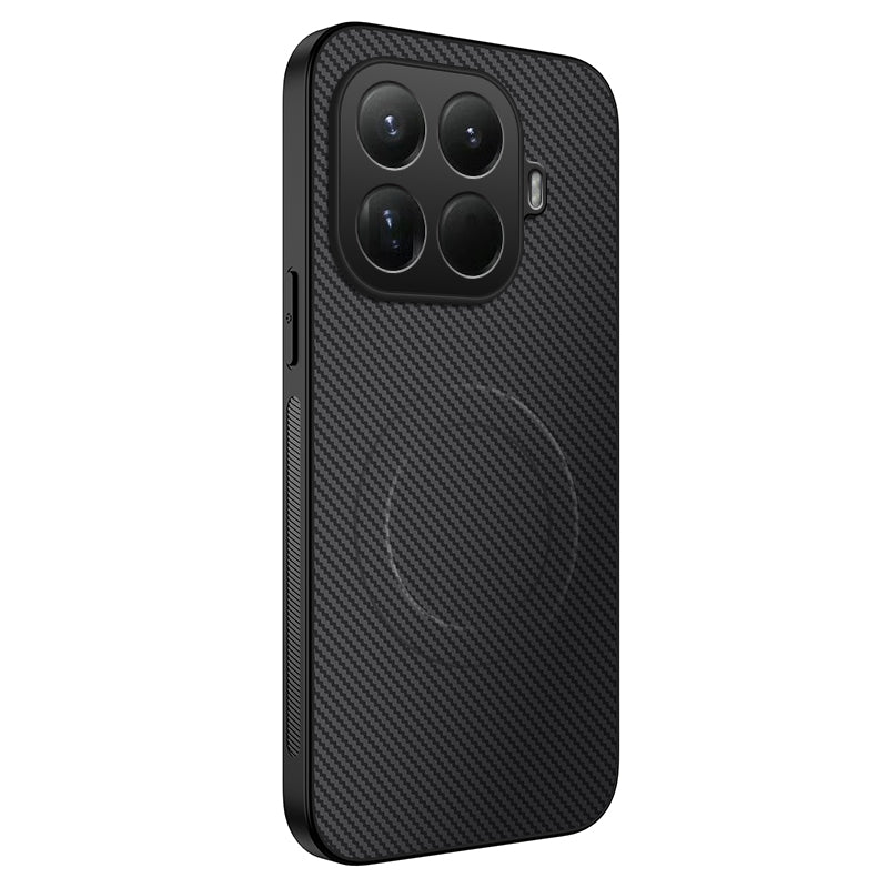 For Xiaomi 15T Pro Magnetic Case Carbon Fiber Texture PC TPU Phone Cover - Black