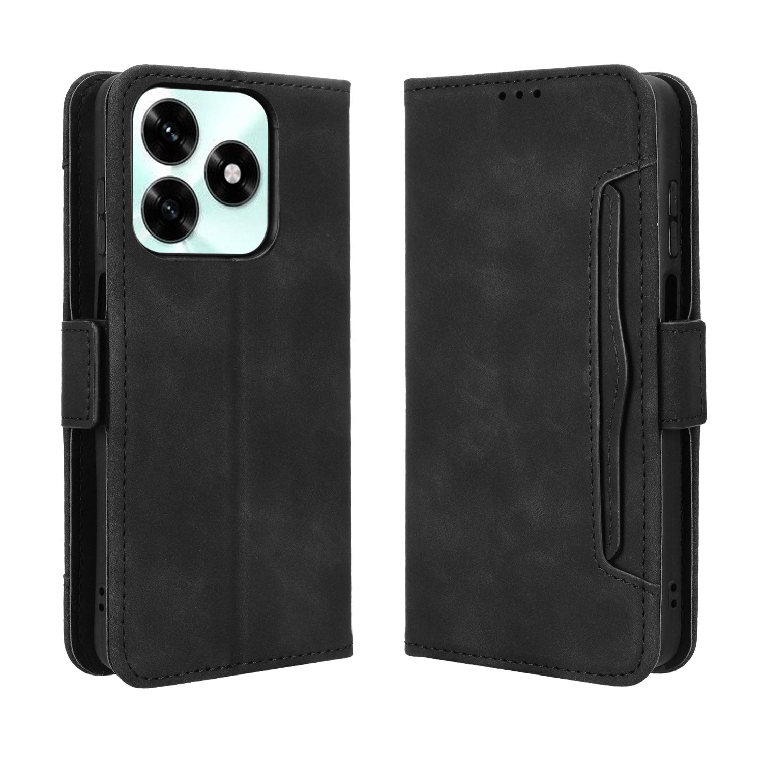 For Honor X5c Plus 4G Leather Case Phone Wallet Cover with Multiple Card Slots - Black