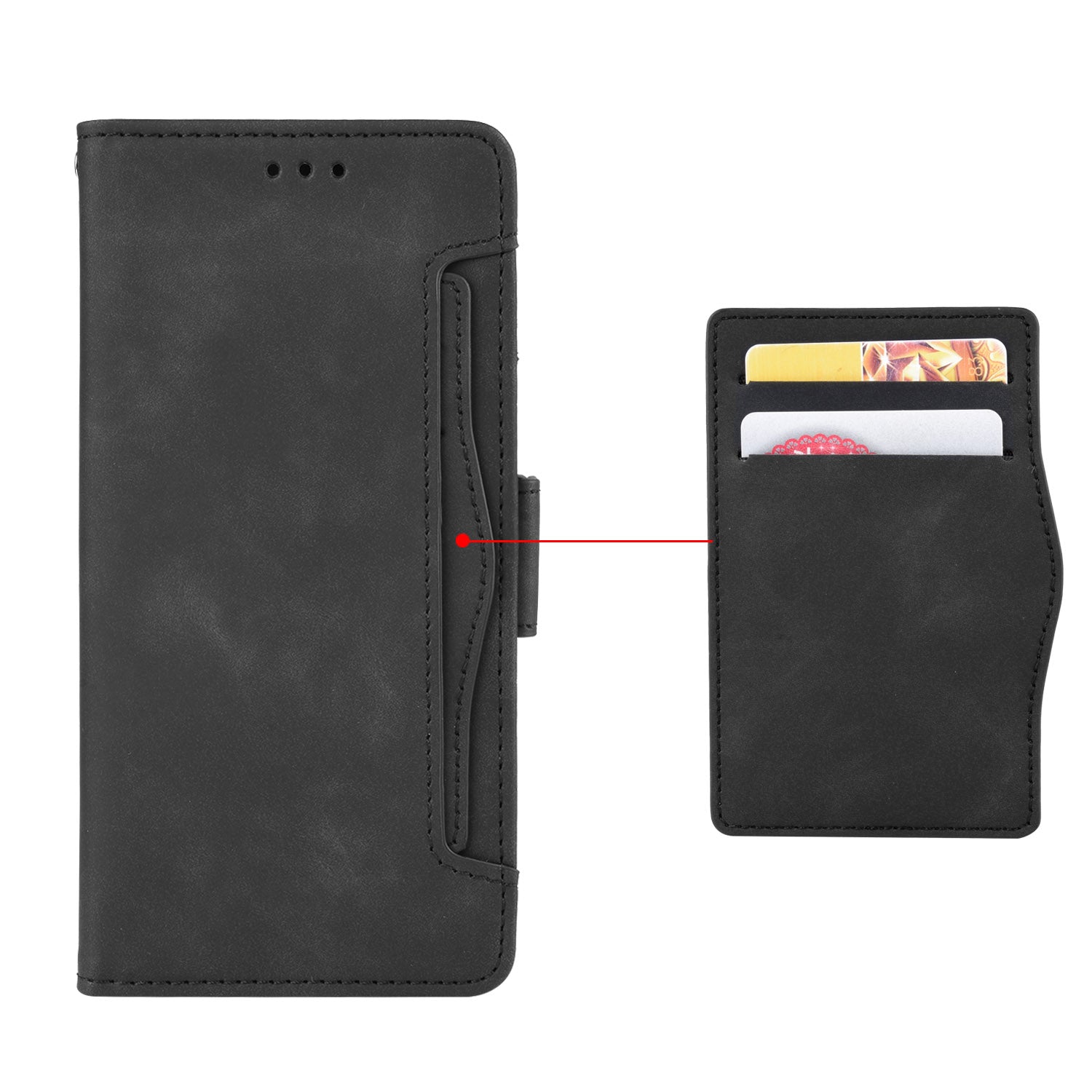 For Honor X5c Plus 4G Leather Case Phone Wallet Cover with Multiple Card Slots - Black