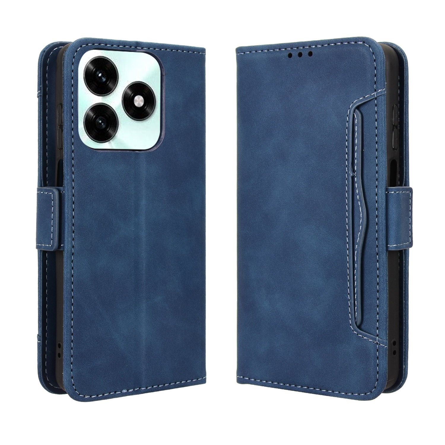 For Honor X5c Plus 4G Leather Case Phone Wallet Cover with Multiple Card Slots - Blue