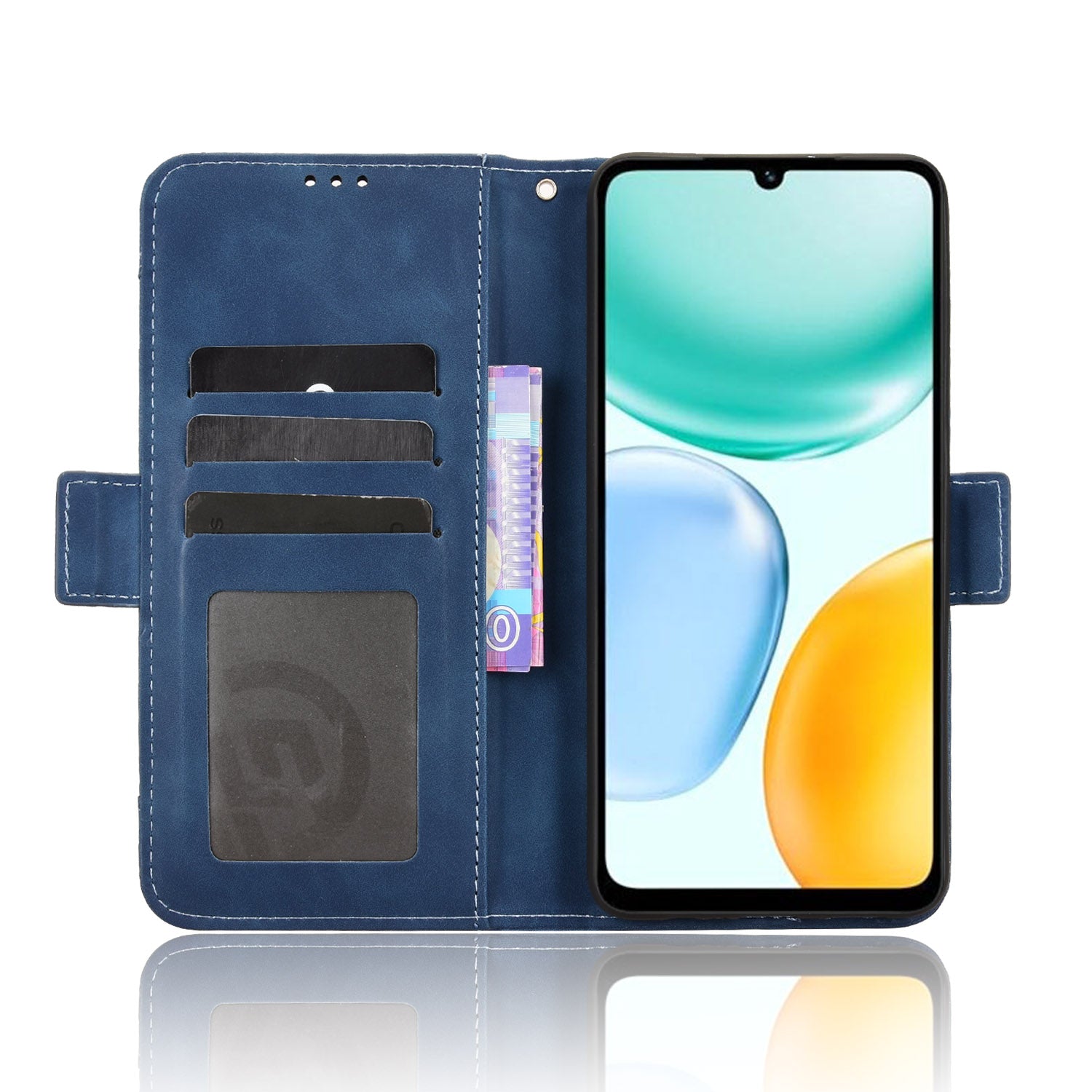 For Honor X5c Plus 4G Leather Case Phone Wallet Cover with Multiple Card Slots - Blue